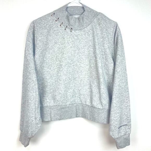 KOOPLES x SPORT High Neck Pierced Fleece Sweatshirt in Light Grey - M - Picture 1 of 9